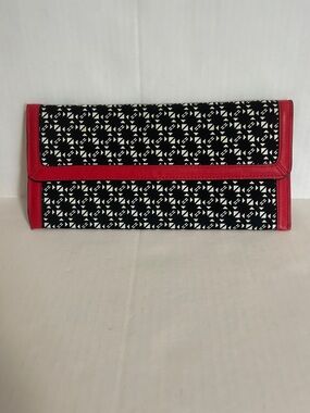 Red Trim Black & White Patterned Women's Clutch